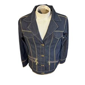 Drama Gold Jean Co Denim Blazer Jacket Embellished Back Graphic Women’s 2X